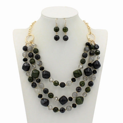 Wholesale Multilayer Plastic Bead Earrings Necklace Jewelry Set