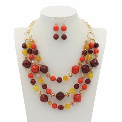 Wholesale Multilayer Plastic Bead Earrings Necklace Jewelry Set