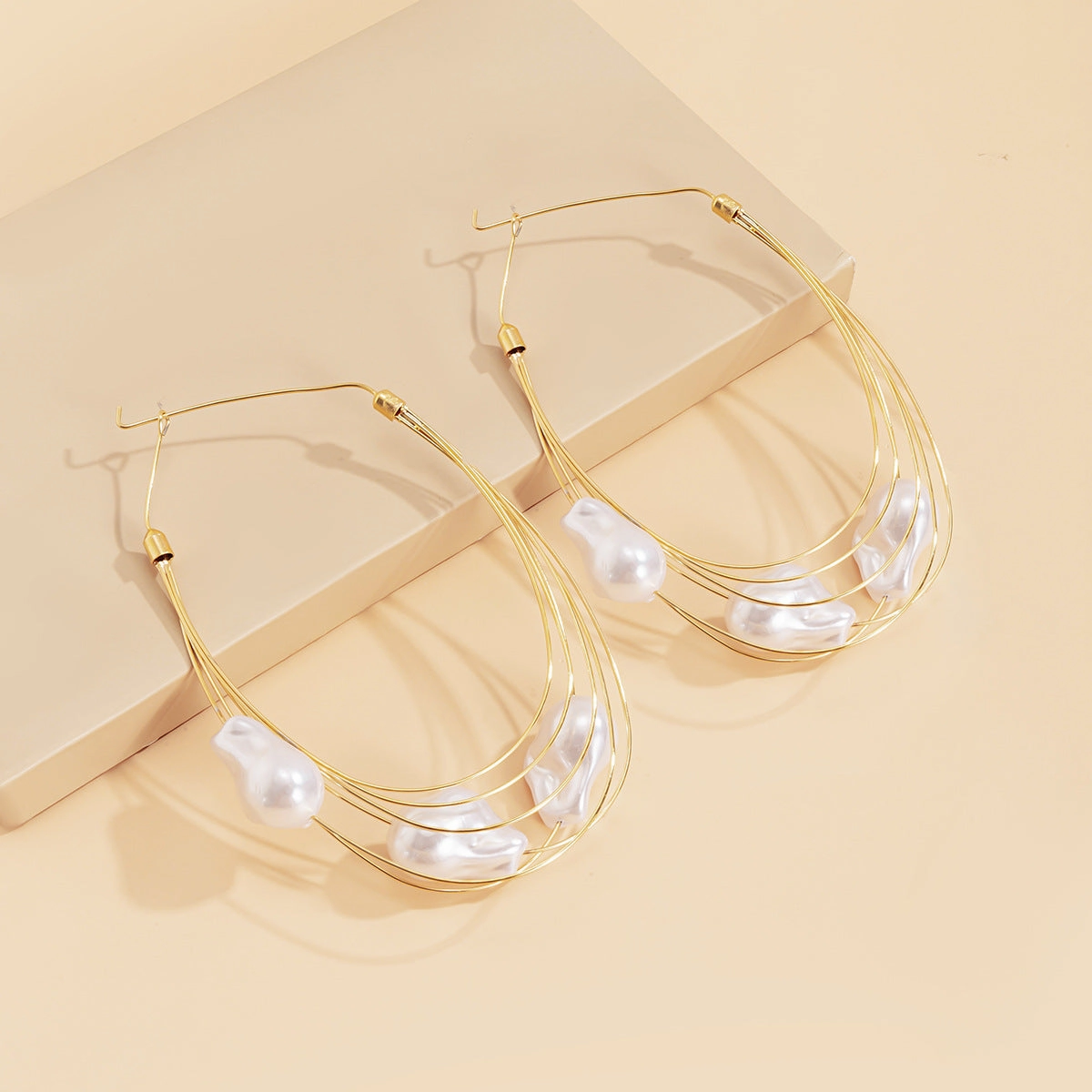 Wholesale Multilayer Tassel Imitation Pearl Copper Earrings