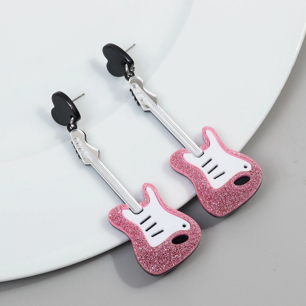 Wholesale Music Festival Musical Instruments Rainbow Guitar Fashion Personality Carnival Night Earrings