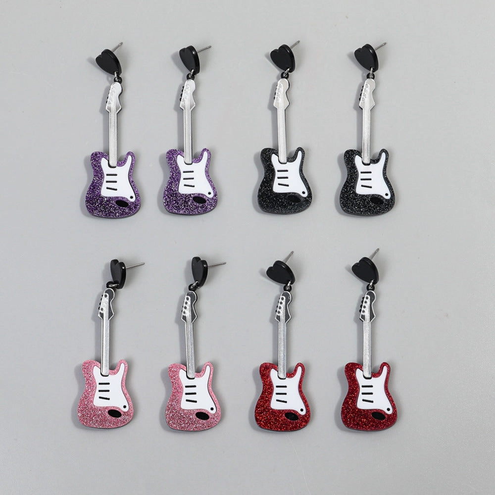 Wholesale Music Festival Musical Instruments Rainbow Guitar Fashion Personality Carnival Night Earrings