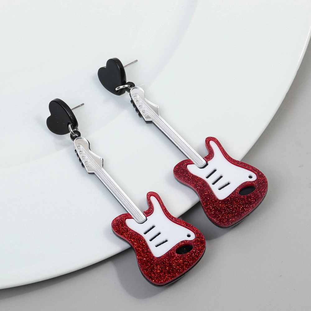 Wholesale Music Festival Musical Instruments Rainbow Guitar Fashion Personality Carnival Night Earrings