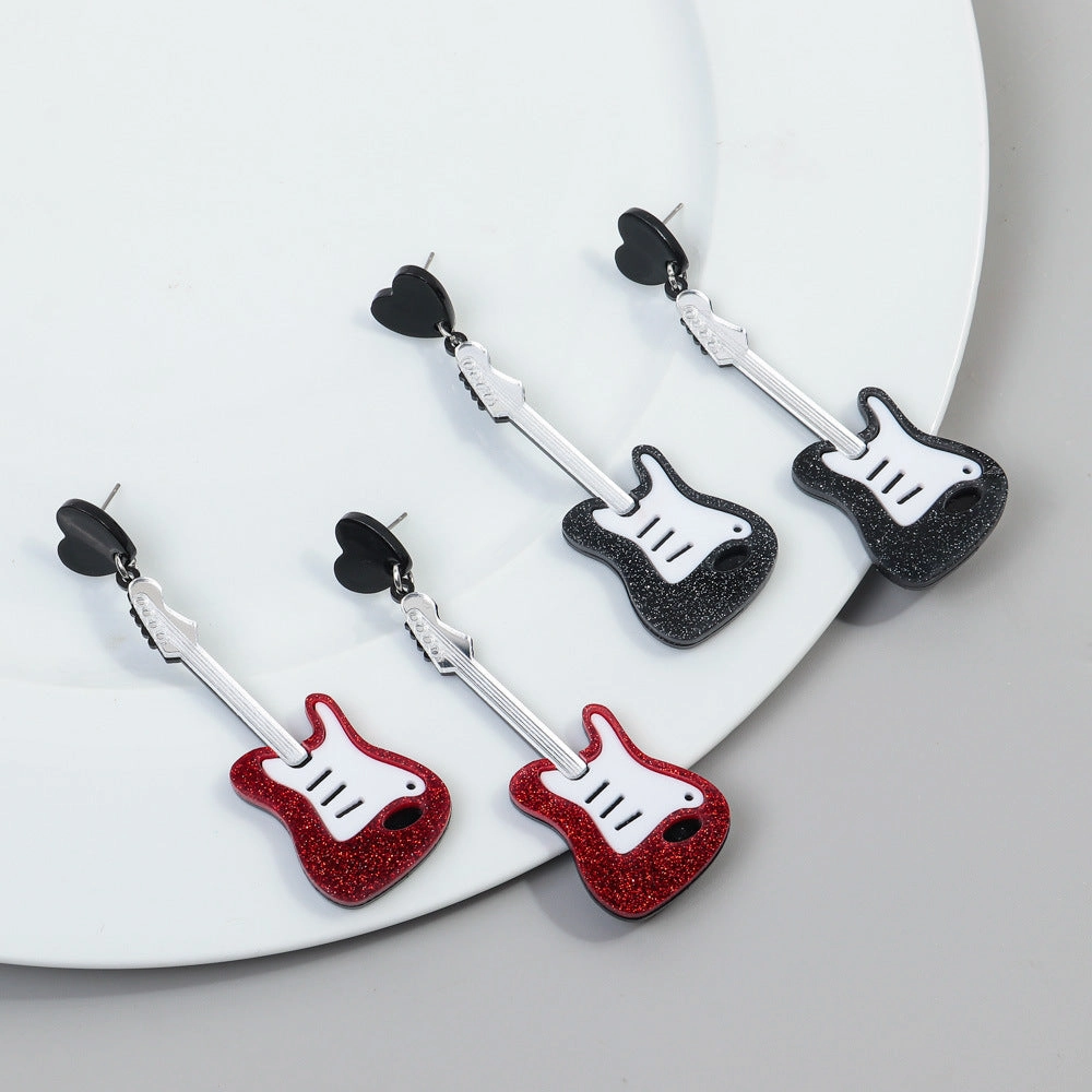 Wholesale Music Festival Musical Instruments Rainbow Guitar Fashion Personality Carnival Night Earrings