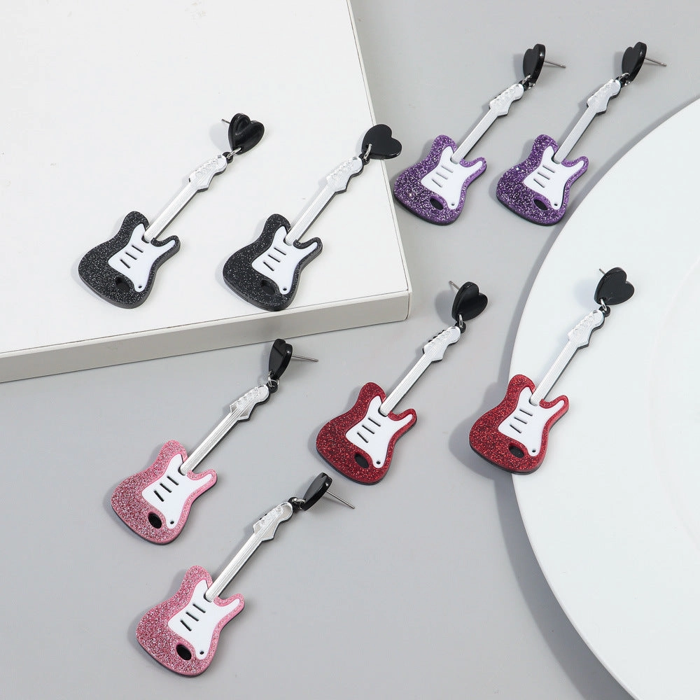 Wholesale Music Festival Musical Instruments Rainbow Guitar Fashion Personality Carnival Night Earrings