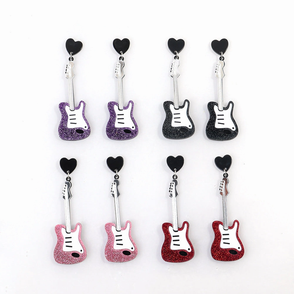 Wholesale Music Festival Musical Instruments Rainbow Guitar Fashion Personality Carnival Night Earrings