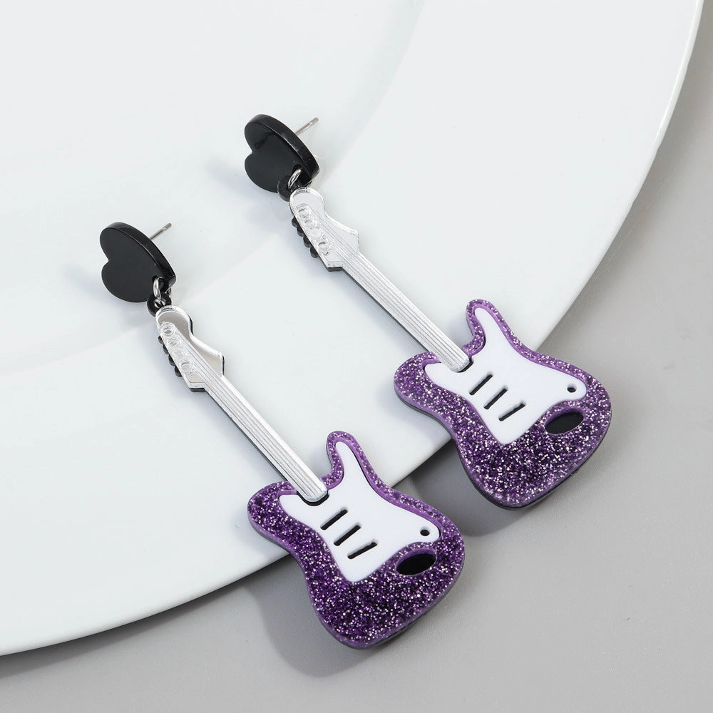 Wholesale Music Festival Musical Instruments Rainbow Guitar Fashion Personality Carnival Night Earrings