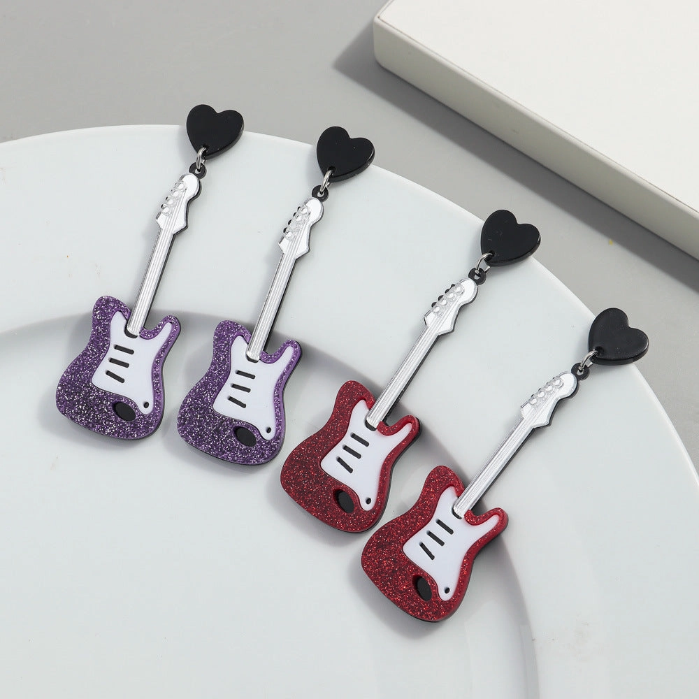 Wholesale Music Festival Musical Instruments Rainbow Guitar Fashion Personality Carnival Night Earrings