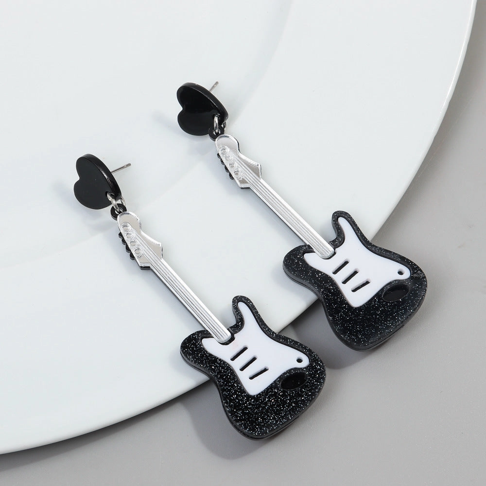 Wholesale Music Festival Musical Instruments Rainbow Guitar Fashion Personality Carnival Night Earrings