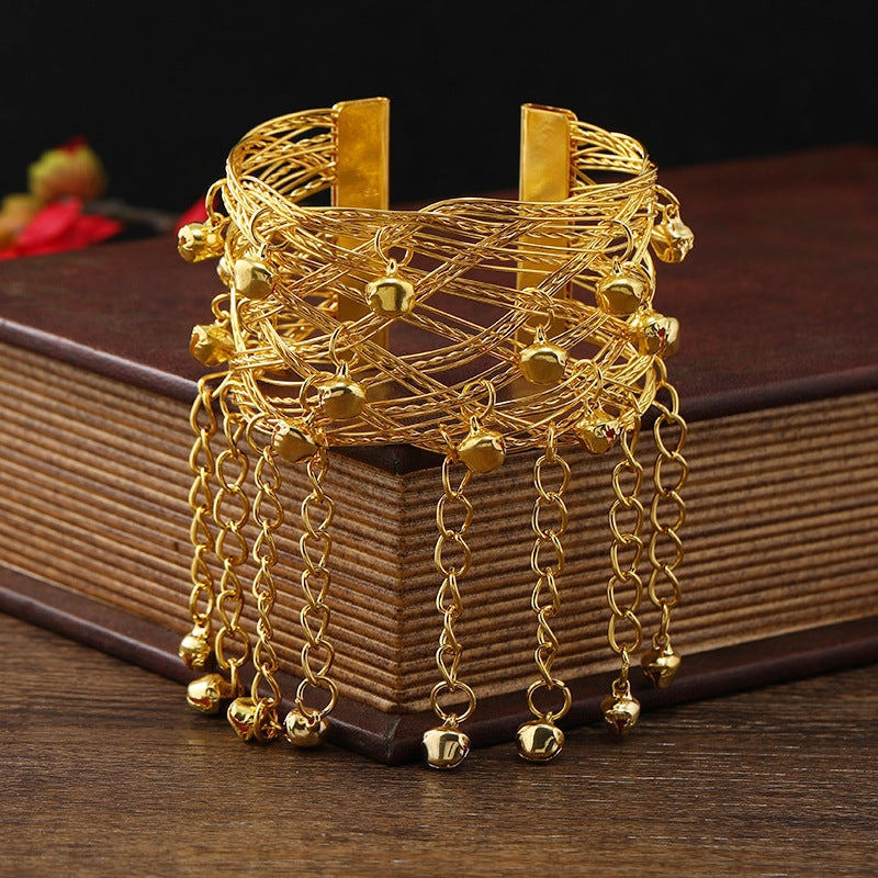 Wholesale National style bell tassel wide bracelet female retro dance arm bracelet