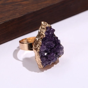 Wholesale Natural Amethyst Cluster Gold-plated Open Ring