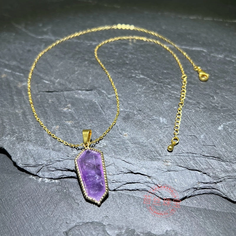Wholesale Natural Amethyst Crystal Agate Hexahedral Gemstone Necklace