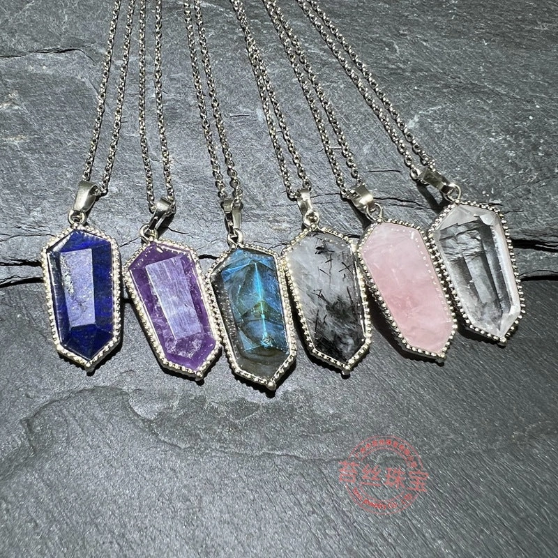 Wholesale Natural Amethyst Crystal Agate Hexahedral Gemstone Necklace
