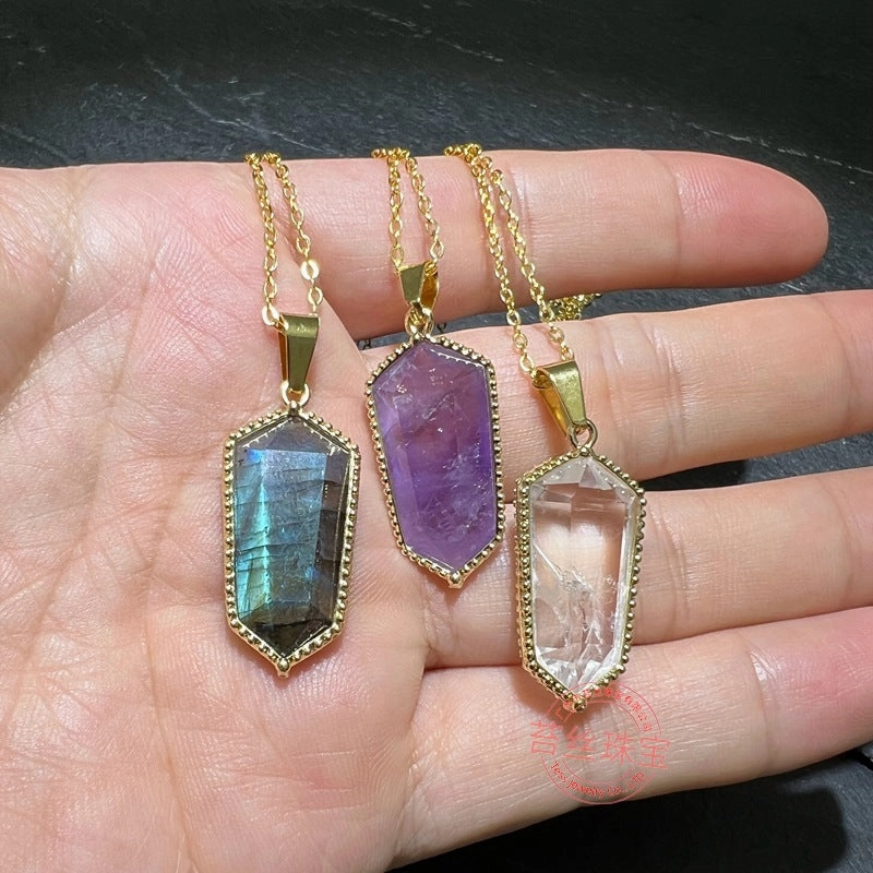 Wholesale Natural Amethyst Crystal Agate Hexahedral Gemstone Necklace