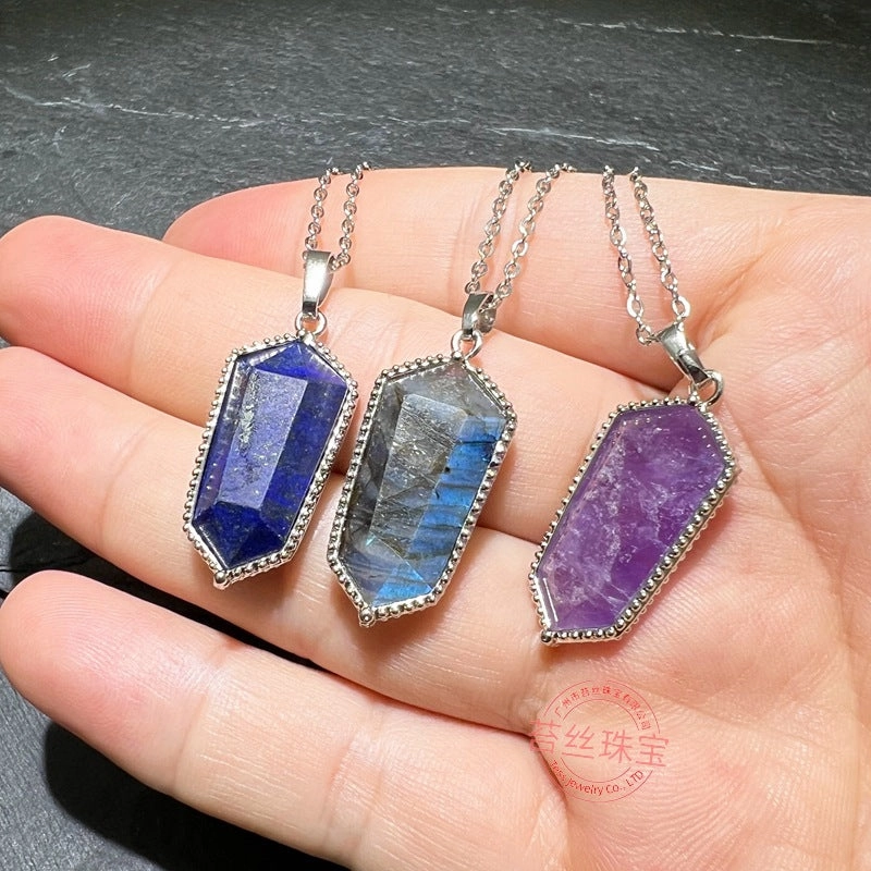 Wholesale Natural Amethyst Crystal Agate Hexahedral Gemstone Necklace