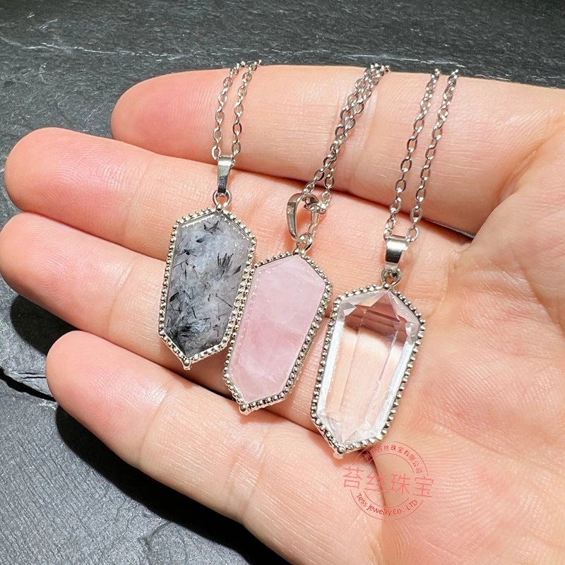 Wholesale Natural Amethyst Crystal Agate Hexahedral Gemstone Necklace