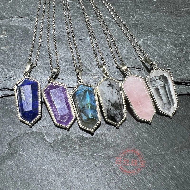 Wholesale Natural Amethyst Crystal Agate Hexahedral Gemstone Necklace
