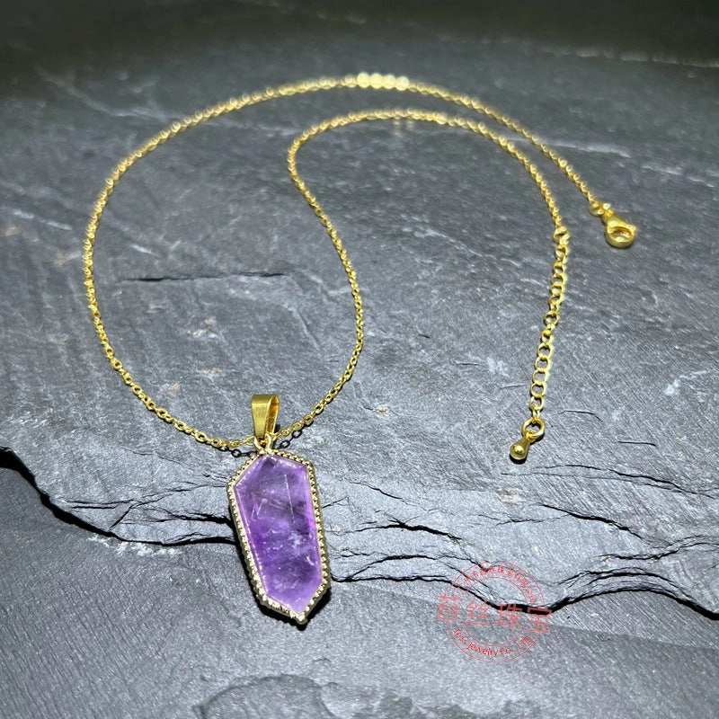 Wholesale Natural Amethyst Crystal Agate Hexahedral Gemstone Necklace