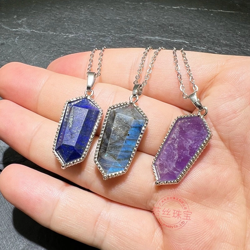 Wholesale Natural Amethyst Crystal Agate Hexahedral Gemstone Necklace