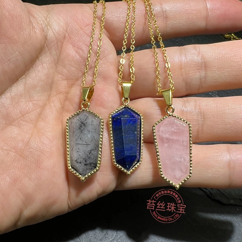 Wholesale Natural Amethyst Crystal Agate Hexahedral Gemstone Necklace