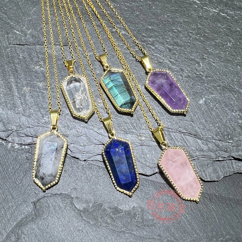 Wholesale Natural Amethyst Crystal Agate Hexahedral Gemstone Necklace