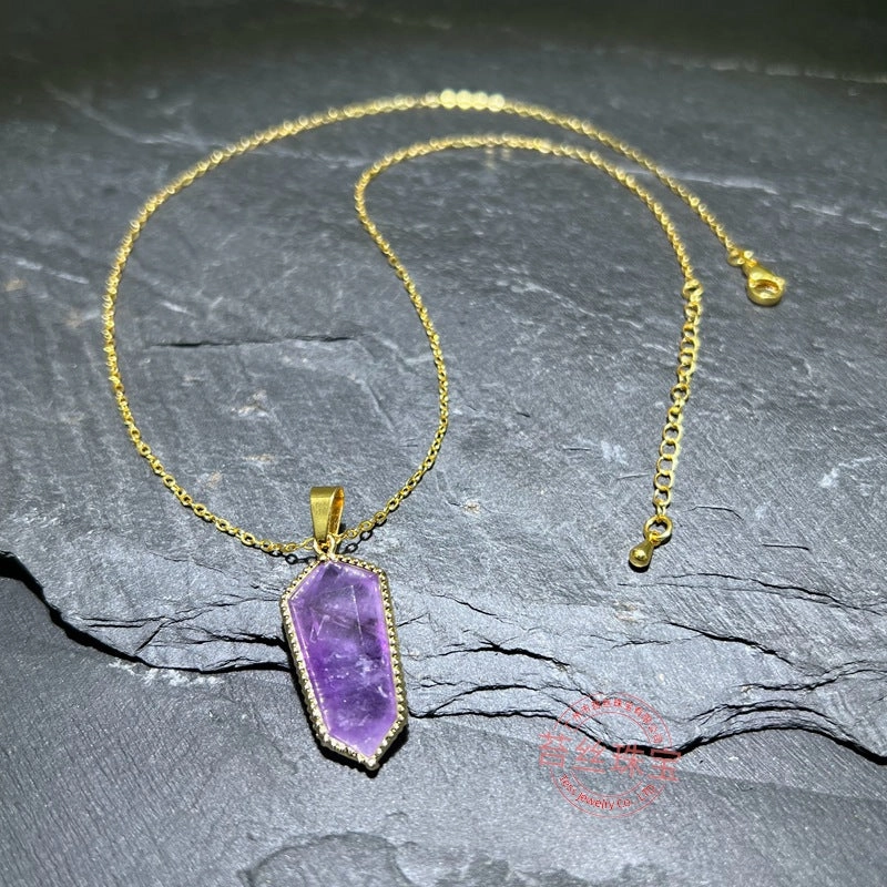 Wholesale Natural Amethyst Crystal Agate Hexahedral Gemstone Necklace