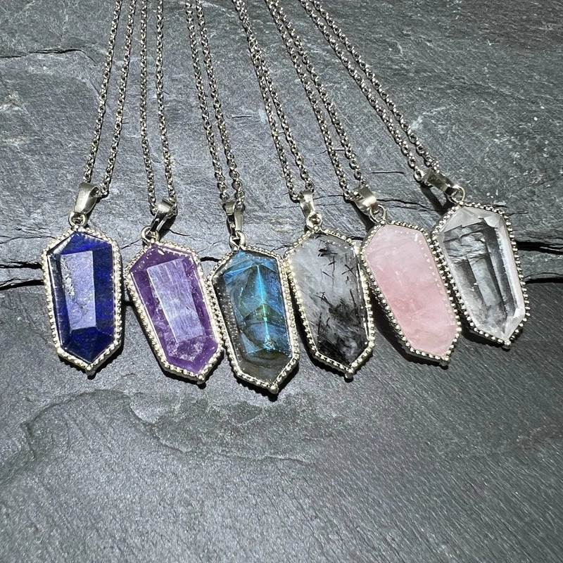Wholesale Natural Amethyst Crystal Agate Hexahedral Gemstone Necklace