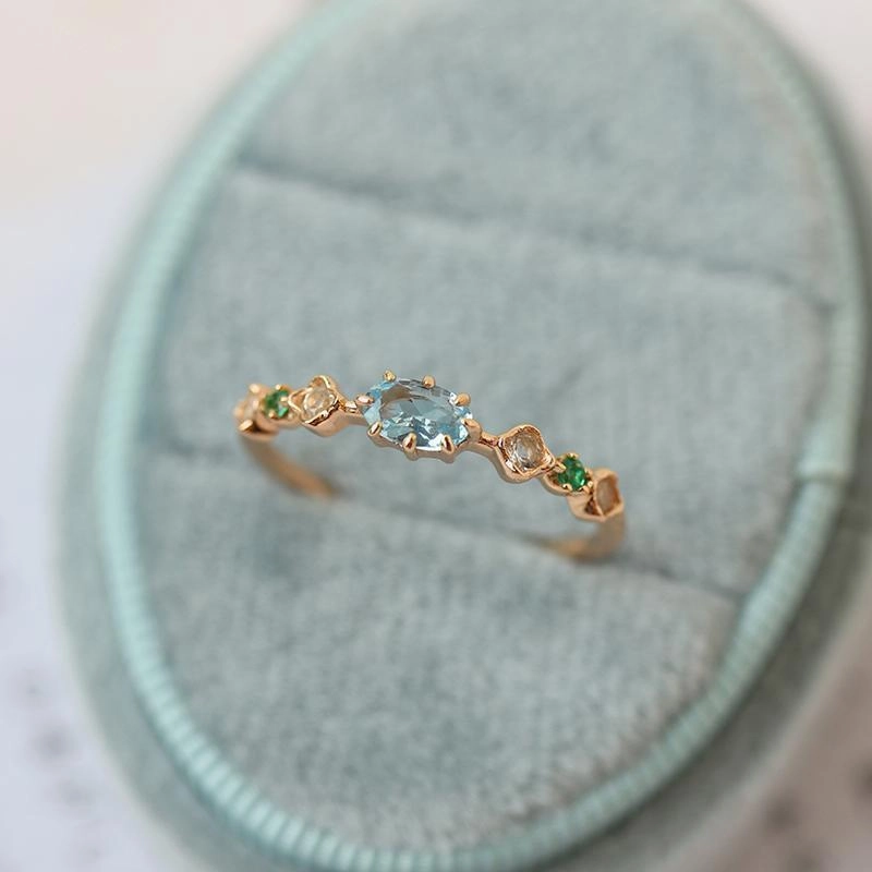 Wholesale Natural Blue Topaz Gold Plated Ring