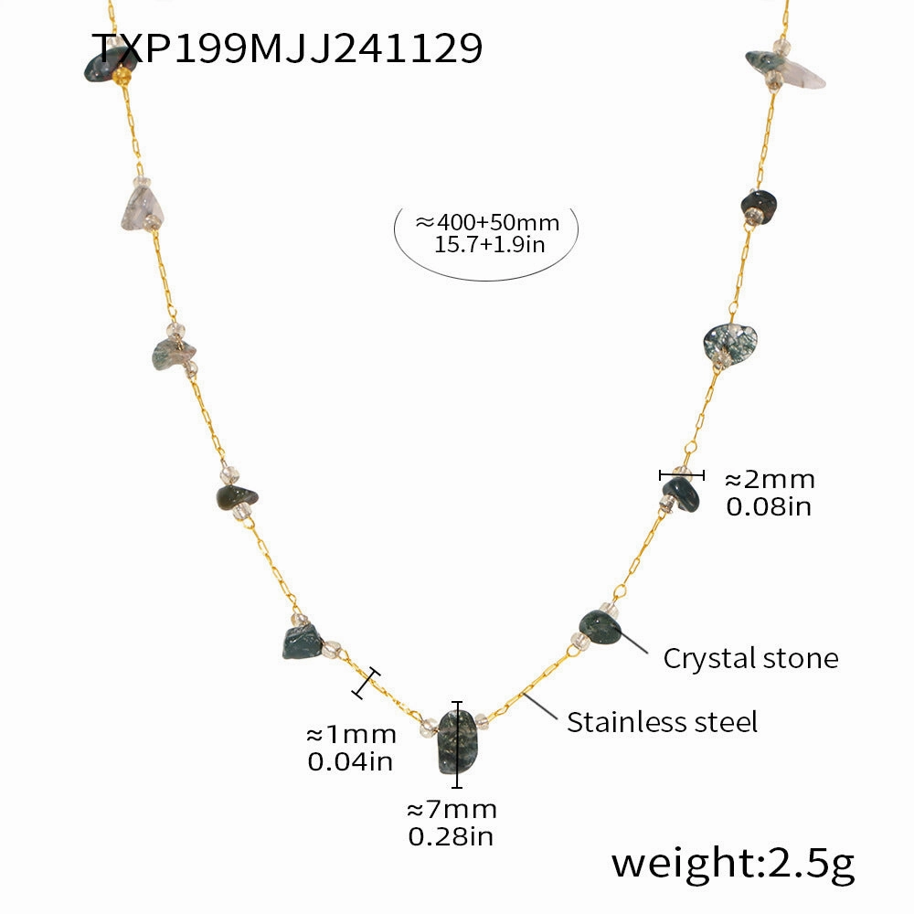 Wholesale Natural Crushed Crystal Stone Grass Green Necklace Bracelet Stainless Steel Handmade Chain Jewelry Set