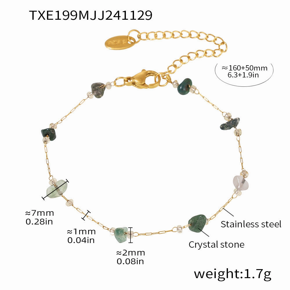 Wholesale Natural Crushed Crystal Stone Grass Green Necklace Bracelet Stainless Steel Handmade Chain Jewelry Set