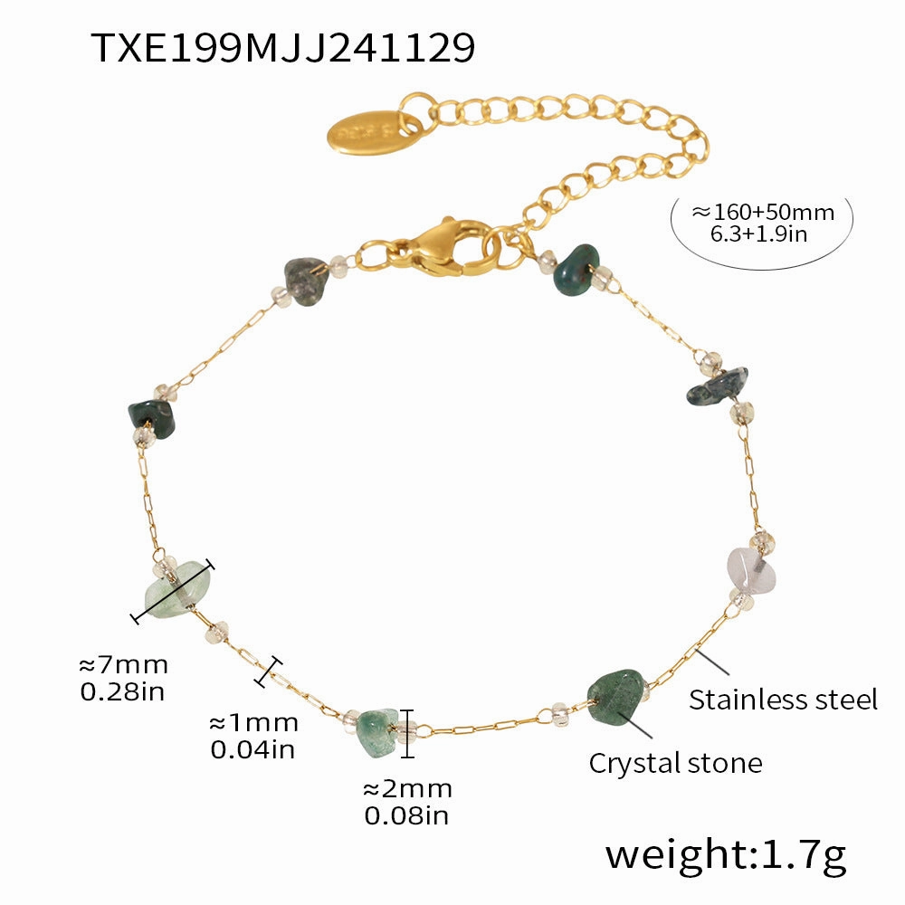 Wholesale Natural Crushed Crystal Stone Grass Green Necklace Bracelet Stainless Steel Handmade Chain Jewelry Set