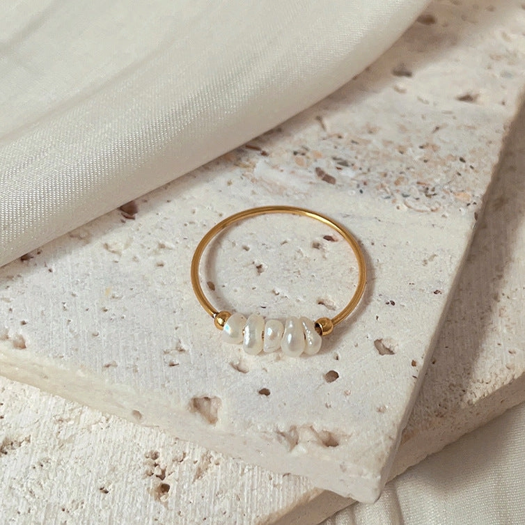 Wholesale Natural Pearl Titanium Steel Ring