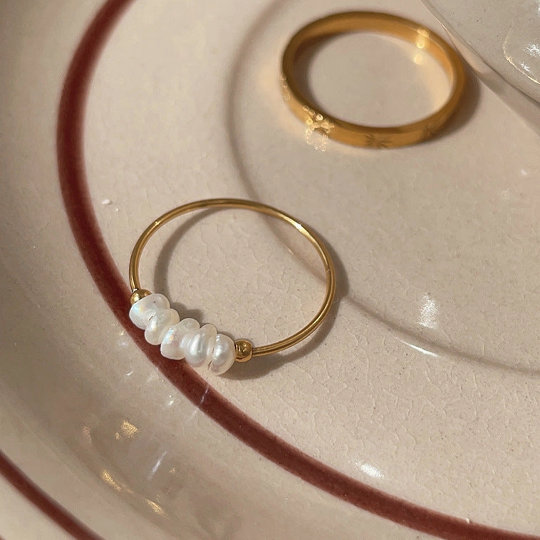 Wholesale Natural Pearl Titanium Steel Ring