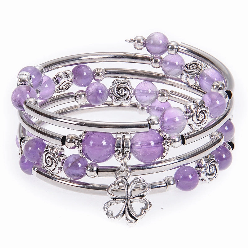 Wholesale Natural Pink Zebra Stone Multi-layer Natural Stone Beaded Flower Bracelet