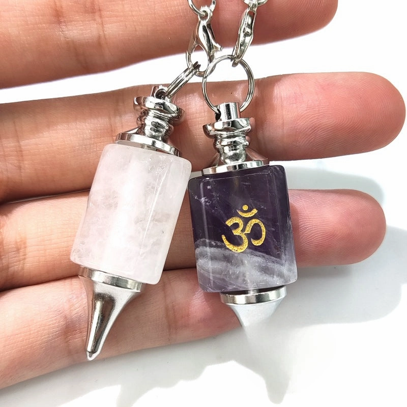 Wholesale Natural Purple Pink White Crystal Polyhedral Pendant Necklace