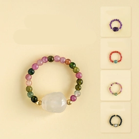 Wholesale Natural South Red Jade Agate Pearl Garnet Amethyst Ring