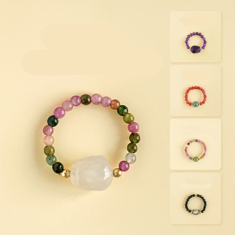 Wholesale Natural South Red Jade Agate Pearl Garnet Amethyst Ring