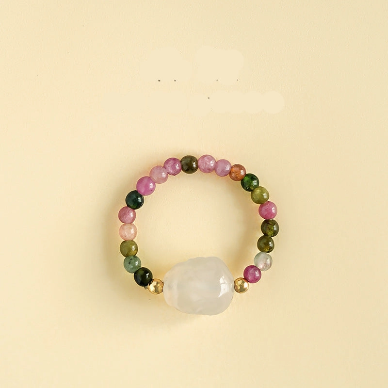 Wholesale Natural South Red Jade Agate Pearl Garnet Amethyst Ring