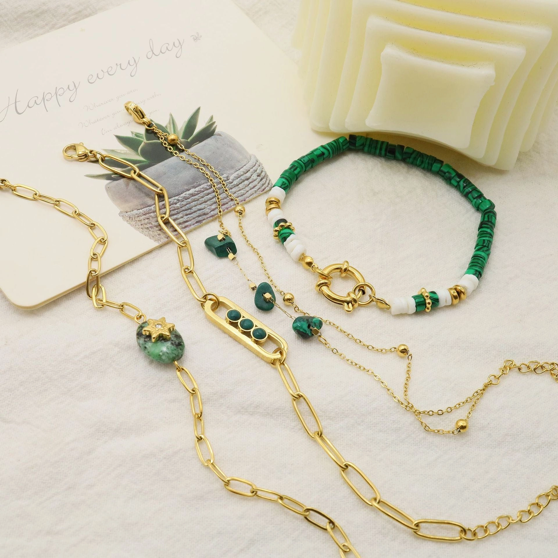 Wholesale Natural Stone All-around Titanium Steel Bracelet