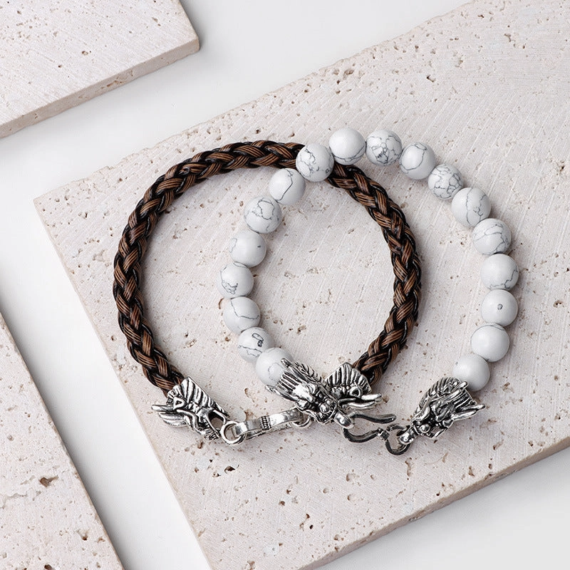 Wholesale Natural Stone Beads Leather Cord Double Layer Alloy Faucet Bracelet