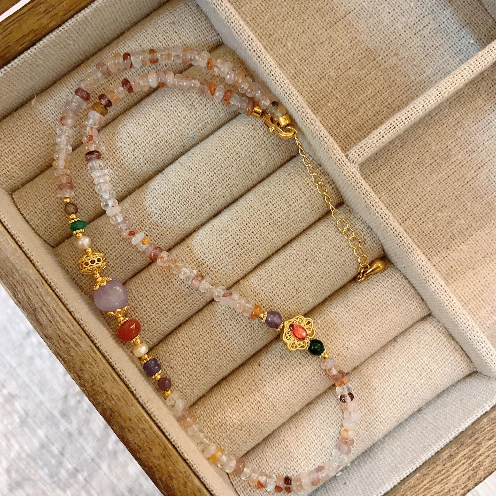 Wholesale Natural Stone Freshwater Pearl Colored Glass Beaded Necklace