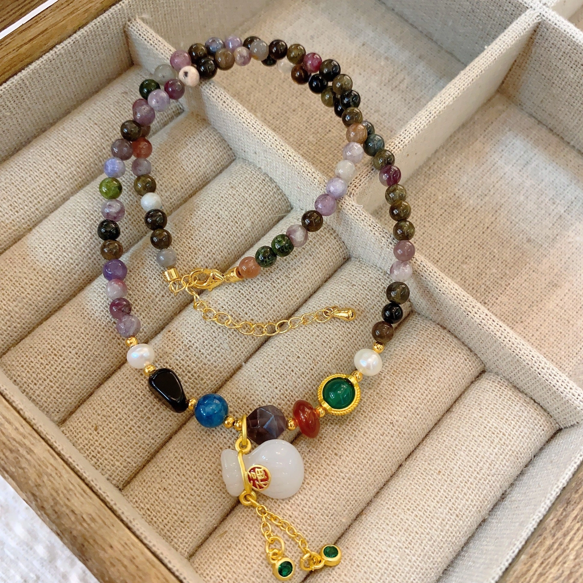 Wholesale Natural Stone Freshwater Pearl Colored Glass Beaded Necklace