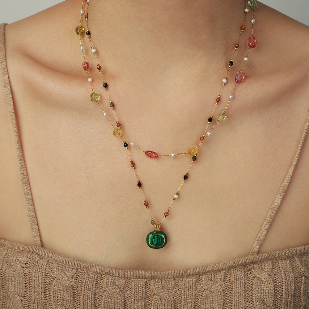 Wholesale Natural Stone Handmade Beaded Titanium Steel Necklaces
