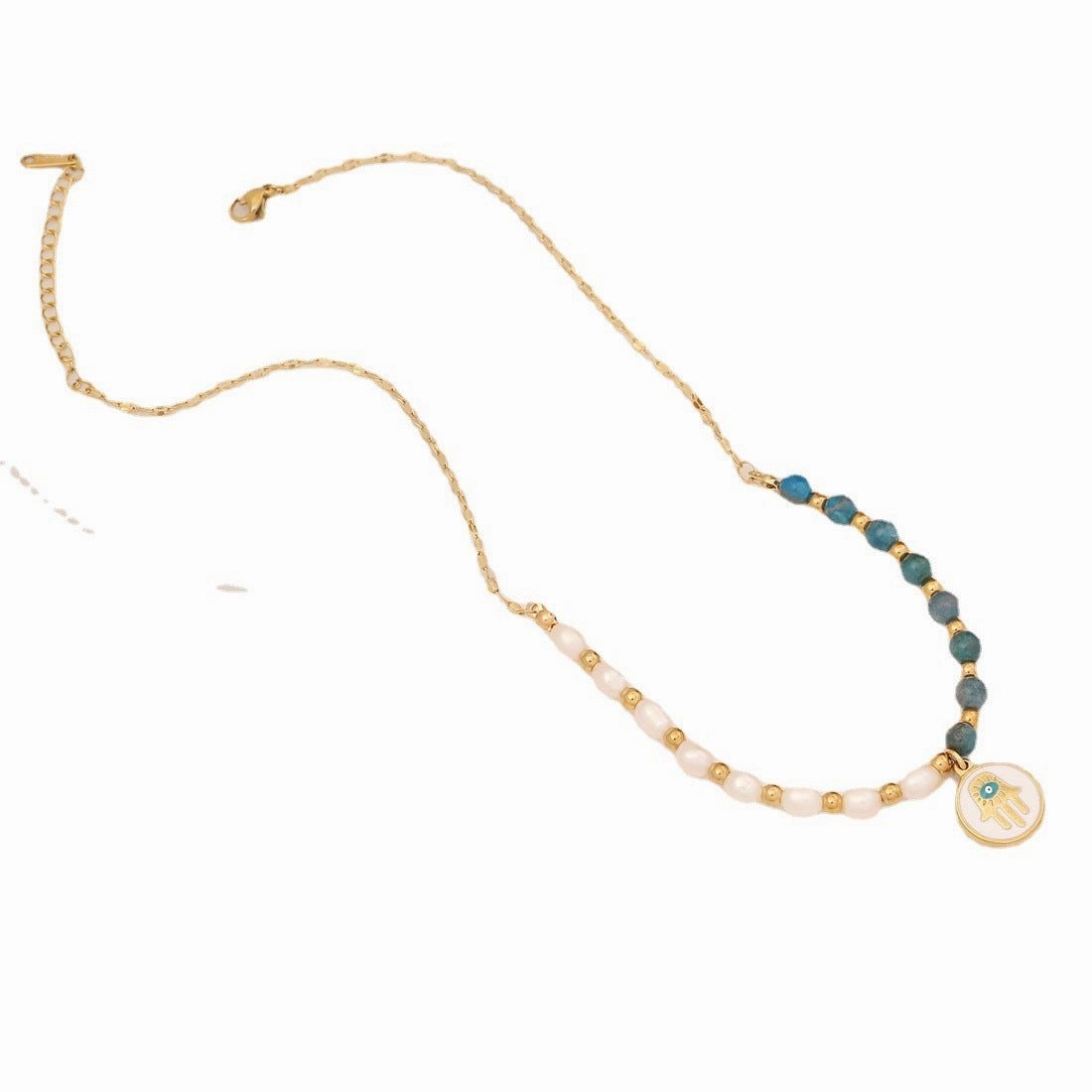 Wholesale Natural Stone Personality Palm Pendant Pearl Stainless Steel Bracelet