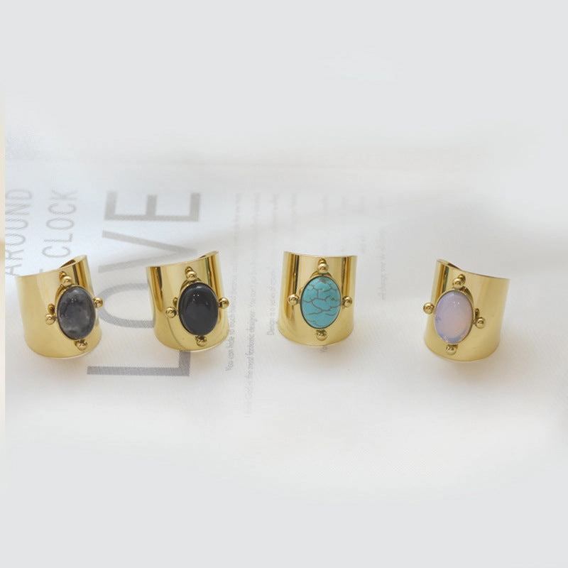 Wholesale Natural Stone Shell Titanium Steel Adjustable Ring
