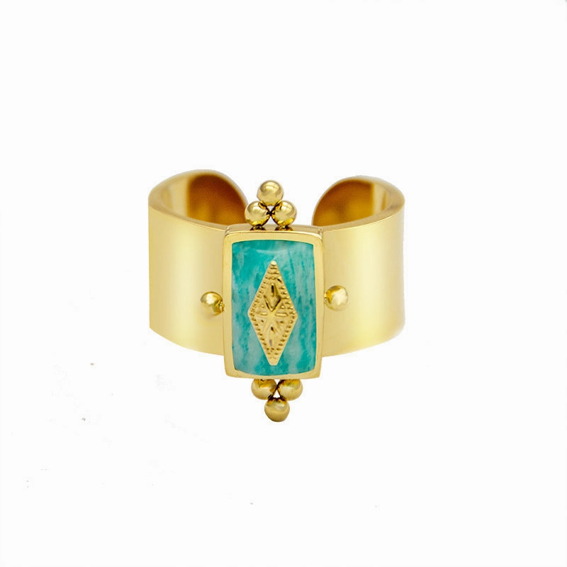Wholesale Natural Stone Shell Titanium Steel Adjustable Ring