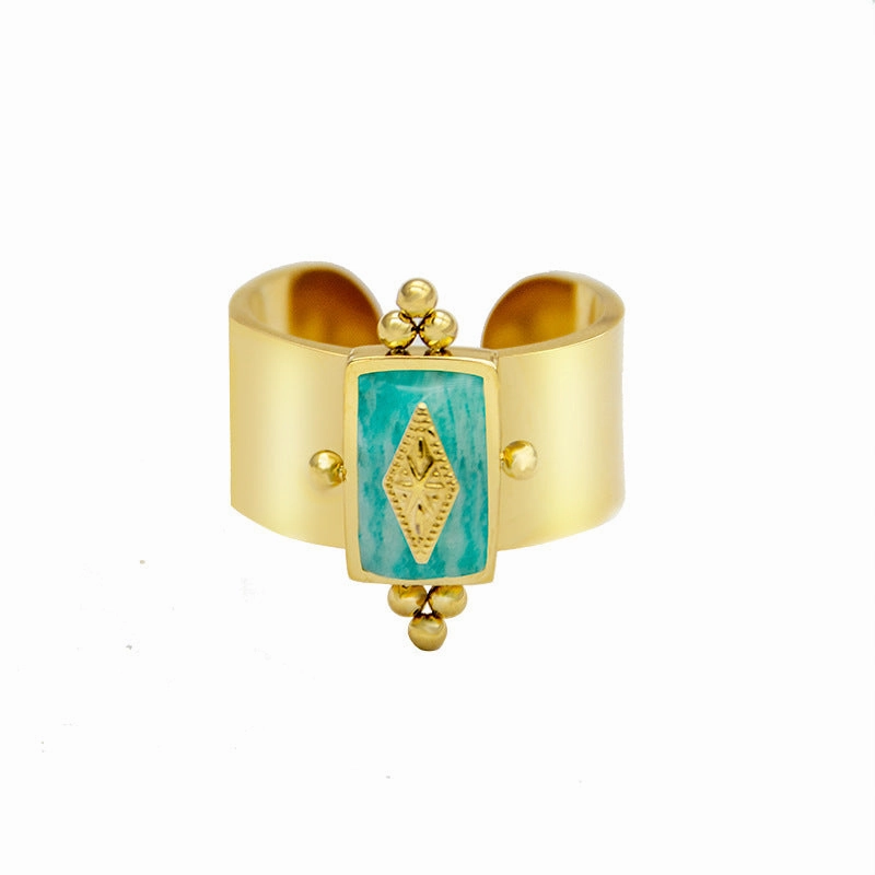 Wholesale Natural Stone Shell Titanium Steel Adjustable Ring