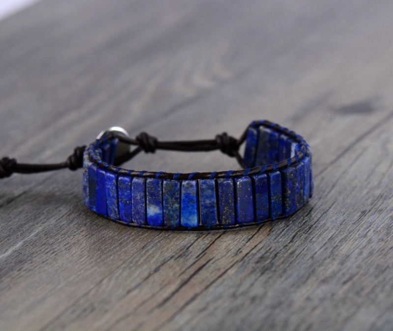 Wholesale Natural Stone Square Tube 4*13MM Leather Beaded Bracelet