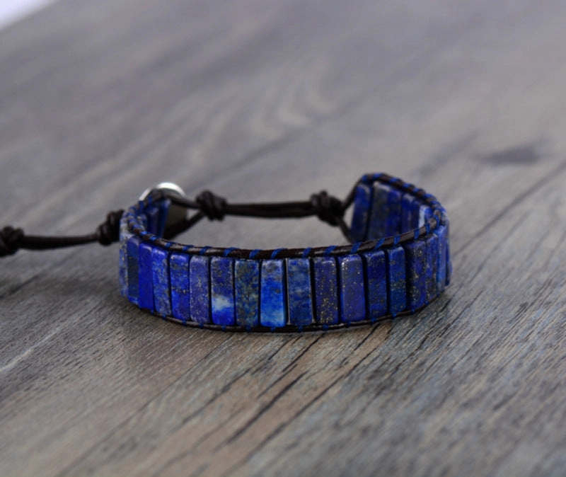 Wholesale Natural Stone Square Tube 4*13MM Leather Beaded Bracelet