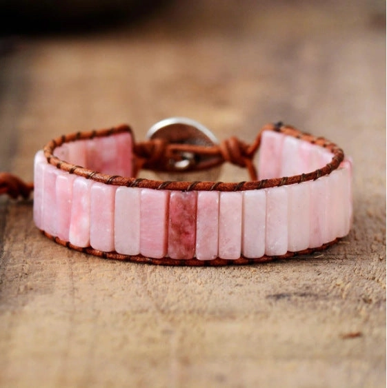 Wholesale Natural Stone Square Tube 4*13MM Leather Beaded Bracelet