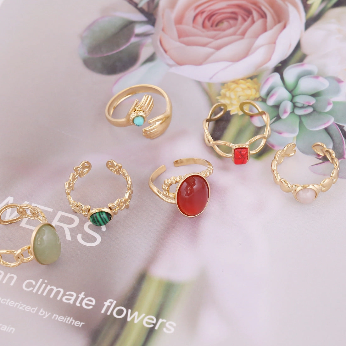 Wholesale Natural Stone Stainless Steel Rings